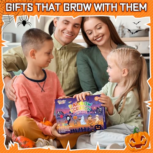 Halloween Scratch Art Party Favors: 16 Pack Rainbow Scratch Notebook Paper Party Favors for Kids Halloween Goodie Bags Stuffers Girls Boys Art Craft Birthday Gifts for Students Classroom - style: 16 Pack Halloween