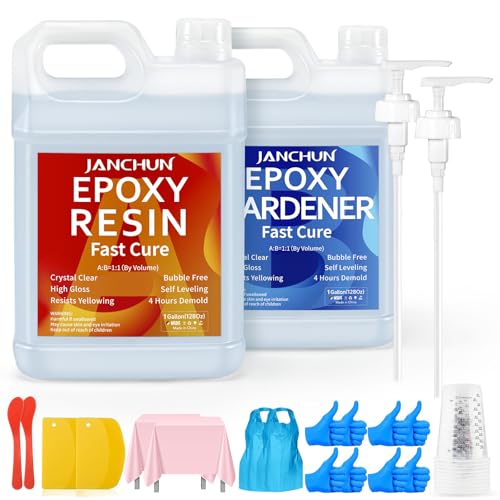 JANCHUN Crystal Clear Epoxy Resin Kit 2 Gallon, Bubble-Free, Anti-Yellowing, Self Leveling Easy Mix 1:1 Coating and Casting Resin for Table Top, Molds, Tumbler Crafts, Painting, Jewelry, DIY Gifts - size: 2 Gallon