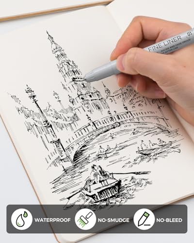 JusArt 6Pcs, 0.25mm Fineliner Pens+1inch Wide Artist Tape for Watercolor Paper