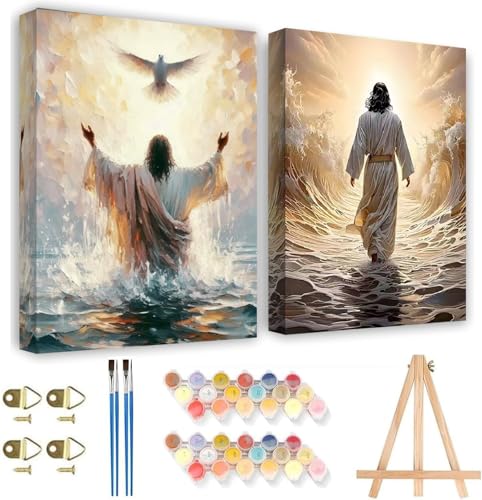 KYOQFVN 2 Pack Jesus Paint by Numbers Kit for Adults with Frame - Jesus Paint by Number Kits on Canvas with Wooden Easel, DIY Acrylic Oil Painting for Home Wall Decor8x12inch - color: BKH2149+BKH2150-US