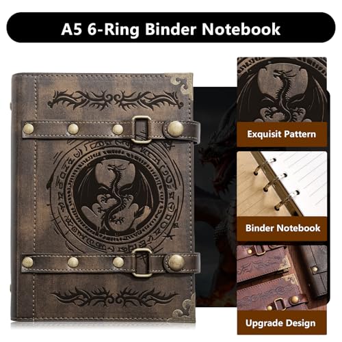 DUROTAN DND Notebook Journal Refillable Leather A5 Binder 400 Pages | For Dungeons and Dragons Gifts D&D Accessories for dm players Men&Women(3-Khaki-Dragon Totem) - color: 3-Khaki-Dragon Totem