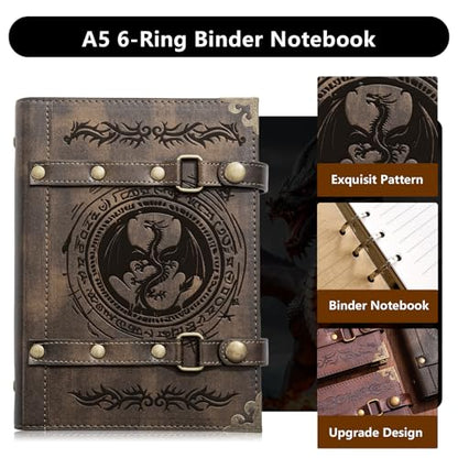 DUROTAN DND Notebook Journal Refillable Leather A5 Binder 400 Pages | For Dungeons and Dragons Gifts D&D Accessories for dm players Men&Women(3-Khaki-Dragon Totem) - color: 3-Khaki-Dragon Totem