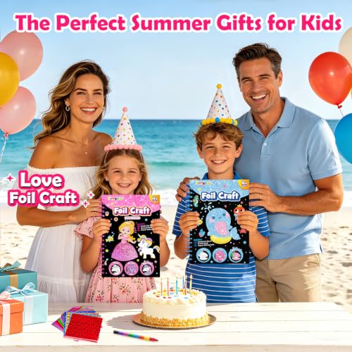 FUNNYB&G Foil Art Craft Kit for Girls 4-10 Years Old: Mess-Free & No-Glue, Create 16 Sparkly Princess Unicorn Pictures – Perfect Travel Toy & Birthday Gift for Kids (Princess) - style: Princess