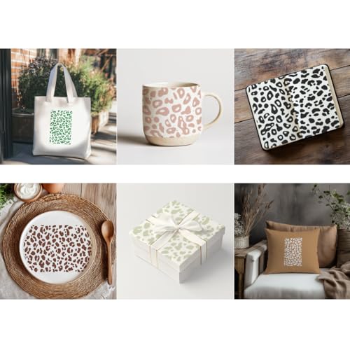 2 Sheets Leopard Pattern Silkscreen Stencil for Painting, Animal Print Border Plastic Mesh Transfers Stencil Reusable Self-Adhesive Silk Screen Printing for Wall Border Wood Fabric Home - style: Leopard