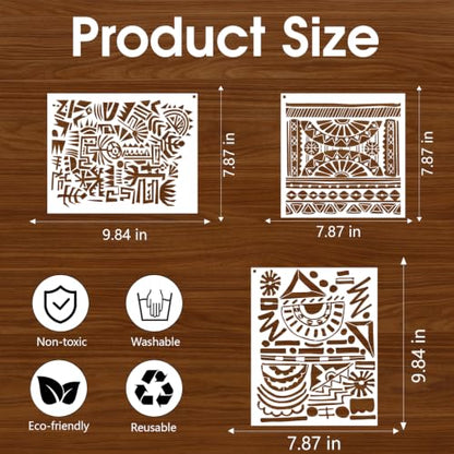 Mixed Stencils for Painting on Wood Reusable Geometric Stencils for Crafts - style: Textures