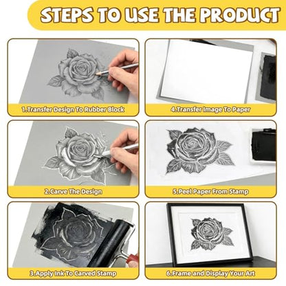 Oopsu 6 Pcs Linoleum Blocks for Printmaking, 8 x 10 Inch Rubber Carving | Soft TPR sheets, 0.12 inch thick; easy to carve for crisp prints, stamp making, card making, DIY crafts and art projects.