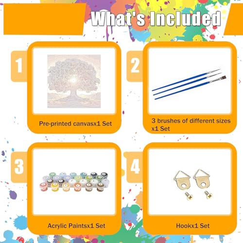GOUOYANA Paint by Numbers for Adults and Kids Beginner, Tree of Life Painting by Number Kits On Canvas, Number Artist Paint by Number Kit DIY Oil Painting Acrylic Paints, Home Wall Decor Gift 12X16in