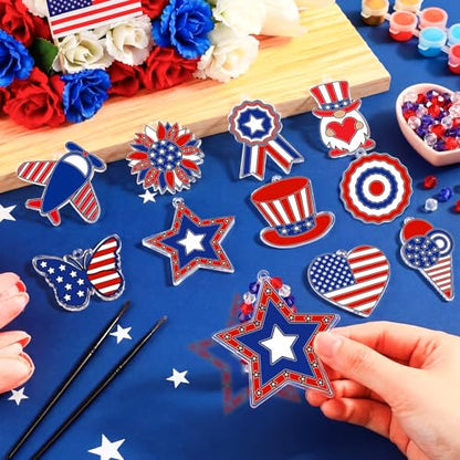 WinnerWhy 30 Sets 4th of July Crafts Bulk, Patriotic 250th Anniversary Stained Glass Sun Catcher Art Kits for Memorial Day Home Party Project Activities Hanging Ornaments - style: 4th of July