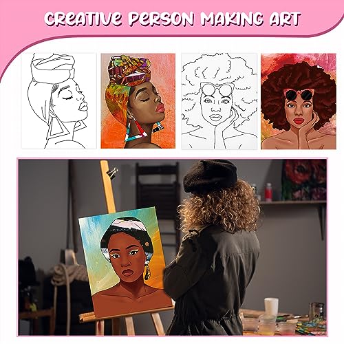 Sherr 75 Pcs 15 Set Pre Drawn Canvas Kit for Painting Craft Sip and Paint Kit for Adults Boho Black Women Pre Printed Canvas Painting Favor for DIY Black History Month Gifts Adult's Date Party - style: Boho Lady