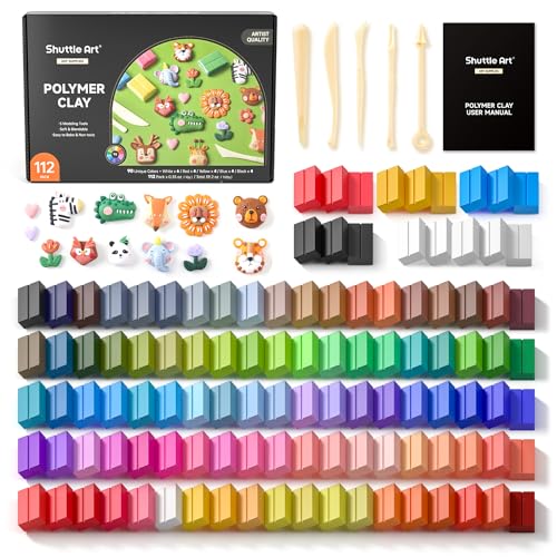 Shuttle Art 117 PCS Polymer Clay Kit, 95 Unique Colors & Extra Basic Colors, 5 Carving Tools, Non-Toxic, Non-Sticky, Small Block, Ideal Gift for Kids