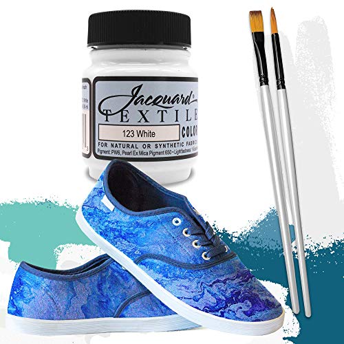 Moshify Jacquard Products White Textile Color Fabric Paint Made in USA - JAC1123 2.25-Ounces - Bundled Brush Set - size: 2.25 Ounce (Pack of 1)