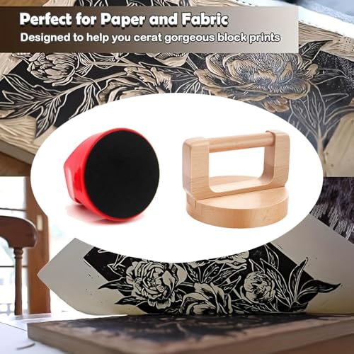 1Pc Wood Block Printing Baren and 1Pc ABS Printing Baren Tool for Crafting, Printing, Inking and Stamping, Ideal for Block Printing Linocut Crafting Scrapbooking