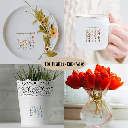 ZMRU 24 Sheets of Watercolor Style Rub on Transfers for Crafts - Perfect for Glass, Porcelain, Leather, Canvas, and Fabric Projects - IOD Transfers Included,3 * 3inch (Rattan Flowers) - style: Rattan Flowers