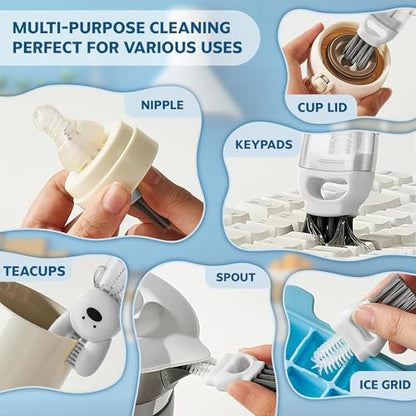 Cup Lid Cleaning Brush, Multifunctional Set with 3 in 1 Lid Cleaner and Two 4 in 1 Cup Lid Cleaning Brushes, Cleaning Brush Tool for Bottles, Straws, Tumblers, Travel Mug Caps, Portable Kit (Blue) - color: Blue