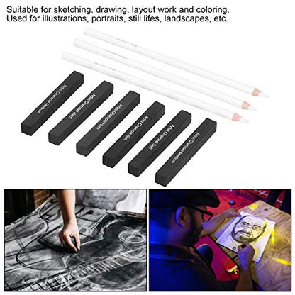 White Charcoal Pencils Carbon Drawing Set, 9 Pieces Sketch Painting Accessories - Smooth Shading, Soft Graphite Core, Ideal for Art Students and Artists