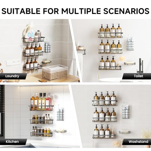Shower Caddy, 5 Pack Shower Shelves for Inside Bathroom, Rustproof Adhesive Bathroom Organizer with Soap Holder, No Drilling Washroom Organizers and Storage for Bathtub Room/Kitchen/Home, Grey
