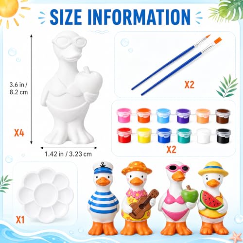 Soulchen 17 Pcs Paint Your Own Summer Beach Goose Ceramic Paint Craft Set Include 12 Unpainted Ceramic Geese, 2 Strips of Paints with 2 Brushes 1 Palette Toys Gift for Birthday Christmas - style: Summer Goose