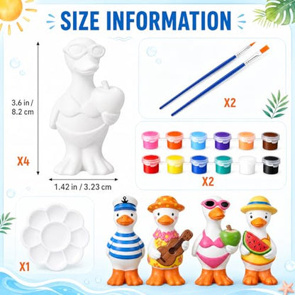 Soulchen 17 Pcs Paint Your Own Summer Beach Goose Ceramic Paint Craft Set Include 12 Unpainted Ceramic Geese, 2 Strips of Paints with 2 Brushes 1 Palette Toys Gift for Birthday Christmas - style: Summer Goose