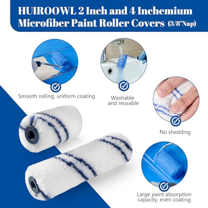 50 Pack Microfiber Paint Roller, 2 Inch and 4 Inch, Small Paint Roller Covers with 2Pcs Anti Rust Metal Roller Frames, Mini Paint Rollers for House Painting, Wall Painting Tool - size: 2&4 Inch Paint Roller Kit, 50 Pack