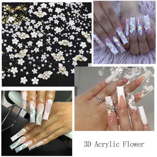 Nail Art Charms with Rhinestones Glue Gel White Flatback Pearls Luxurious Nail Charms Supplies Accessories Gold Steel Ball Nails Gems Jewelry Pearls for Women Nails Design - color: Colorful-08