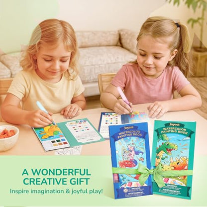 JoyCat 2 Pack Pocket Paint with Water Coloring Books for Kids, Art & Craft Activity Toy Set, Creative Travel & Home Painting Kit, Gifts for Girls & Boys Ages 3-8 (Ocean Princess & Dinosaurs) - style: 2 Pack - Ocean Princess & Dinosaurs