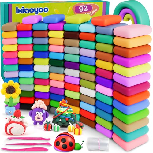 Ixiaoyoo Air Dry Clay for Kids, 92 Colors Modeling Magic Clay, DIY Model Arts & Crafts Kit with Sculpting Tools, Soft & Safe & Non-Toxic, School Projects, Birthday Toy Gifts for Boys & Girls Aged 3–12 - color: 92 Colors