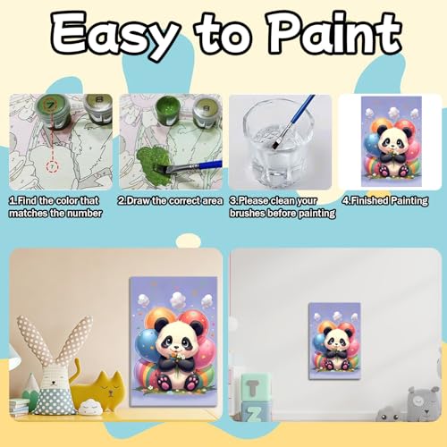 WEMEON Panda Paint by Numbers Kit for Kids with Frame and Easel, Easy Paint by Numbers Kits for Kids Ages 8-12, Small Painting by Number for Birthday Gift, Painting Party(10X12inch) - color: DAYH-0072-US(8X12inch)