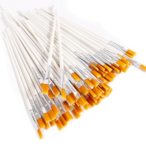 30Pcs Paint Brushes Bulk Flat Nylon Hair Acrylics Paintbrushes Small Oil Watercolors Artist Painting Kits Bulk for Adult, White - color: White