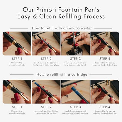 Wordsworth & Black Primori Fountain Pen Set [Black Gold]; Medium Nib, Gift Case, 24 Ink Cartridges, Refill Converter, Manual; Journaling, Calligraphy, Smooth Writing Pens; Left & Right Handed - color: Black Gold, style: Medium Nib