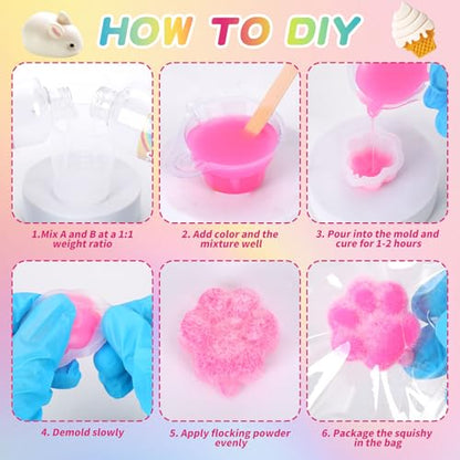 Taba Squishy Kit 18OZ Rubber Kit with Guided, No Odor and Faster Fully Cures, FuFu Squishy Kit with Mold Flocking Powder Stress Relief Entertainment