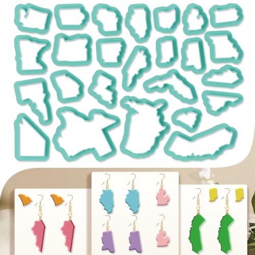 25Pcs America Map Polymer Clay Cutters State Clay Cutters Polymer Jewelry Cutter for Keychain Making Party Festival DIY Supplies - color: America Map