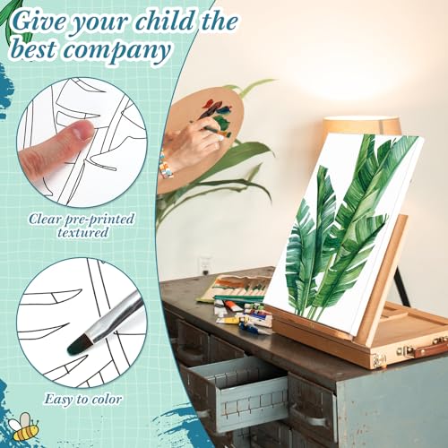 Engrowtic 12 Pcs 8 x 10'' Green Plants Pre Drawn Canvas to Paint Pre Printed Sketched Canvas for Adult Ladies Paint Art Party Favor Board Set for Craft(Classic Style) - style: Classic Style
