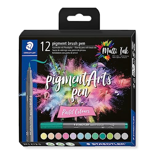 STAEDTLER Pigment Arts Brush Pen, Pastel Colours, Pack of 12 Pens, 371 C12-2 - color: Assorted