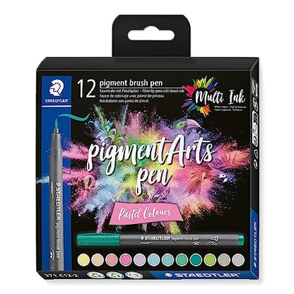 STAEDTLER Pigment Arts Brush Pen, Pastel Colours, Pack of 12 Pens, 371 C12-2 - color: Assorted