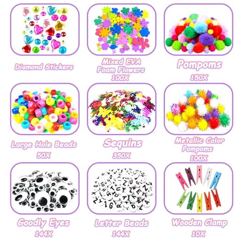 2000 Pcs DIY Arts and Crafts Supplies Kit for Kids - Kids Craft Kits Art Supplies Material Set with Pipe Cleaner All in 1 Crafting Collage Activity for Toddlers Gifts Toys Age 5 6 7 8 9 Year Old Girls - size: 2000+ Pieces