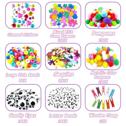 2000 Pcs DIY Arts and Crafts Supplies Kit for Kids - Kids Craft Kits Art Supplies Material Set with Pipe Cleaner All in 1 Crafting Collage Activity for Toddlers Gifts Toys Age 5 6 7 8 9 Year Old Girls - size: 2000+ Pieces