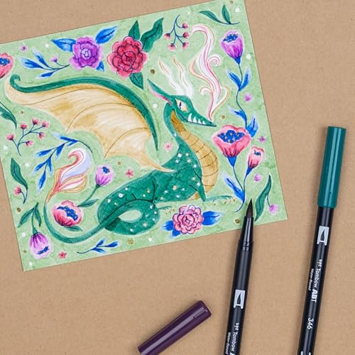 Tombow 56257 Dual Brush Pen Art Markers, Dragons, 10-Pack, Water-Based Ink, for Hand Lettering, Watercolor, Fine Art, Illustrations