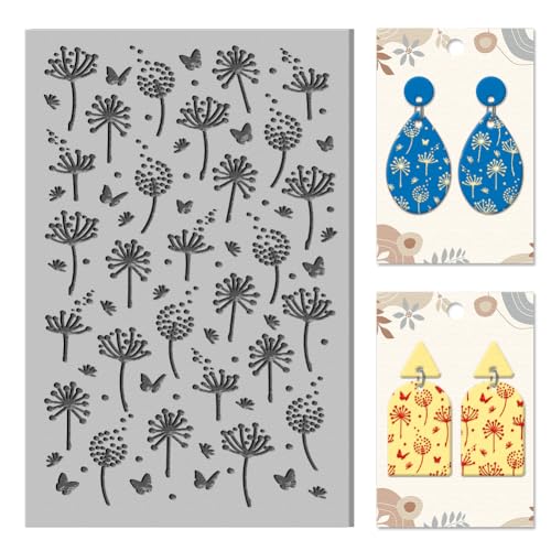 CHGCRAFT Dandelion Polymer Clay Texture Sheets Clay Texture Butterfly Rubber Clay Texture Mat Modeling Pad Texture Sheets for Polymer Clay Making Earrings Jewelry - style: Dandelion