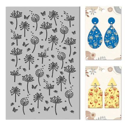 CHGCRAFT Dandelion Polymer Clay Texture Sheets Clay Texture Butterfly Rubber Clay Texture Mat Modeling Pad Texture Sheets for Polymer Clay Making Earrings Jewelry - style: Dandelion