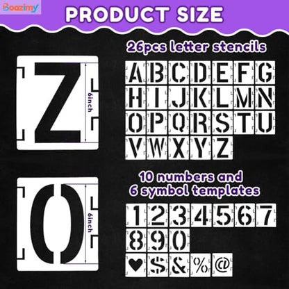 6 Inch 42 Pcs Reusable Letter Number Symbol Stencils, Plastic Painting Templates for Wood Wall Fabric Rock Chalkboard Signage School Door Porch DIY Art Craft Decoration Projects - size: 6 inch（White）