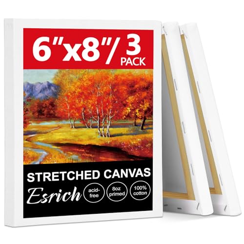 ESRICH Small Canvases for Painting 6x8in, 3 Pack Stretched Canvases for Painting 5/8" Profile Primed Acid Free Painting Canvas for Kids for Oil Paint, Watercolor, Acrylic Paint, Gouache, Tempera. - size: 6x8in 3pack