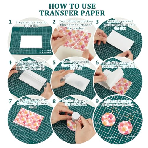 OLYCRAFT 24Pcs Pink Red Flower Clay Transfer Paper 6 Styles Transfer Paper for Polymer Roses Poppies Polymer Clay Transfer Sheets Lily Transfer Paper for Clay Earrings Jewelry Making - style: Pink flower