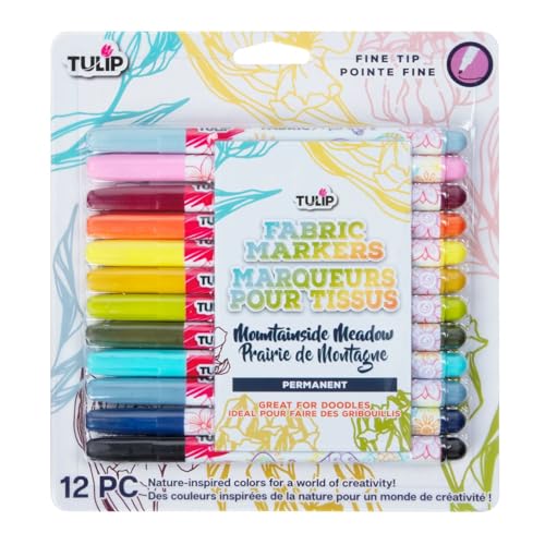 Tulip Fabric Markers, 12 Colors Colors Permanent Fabric Pens for Writing Painting on T-Shirts Clothes Shoes Canvas