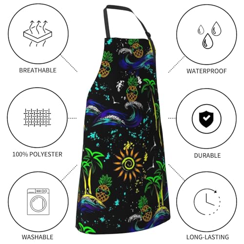 KKdskkds Tribal Boho Geometric Multi-Purpose Adjustable Waterproof Apron With Pocket For Men Women - color: Summer Vacation Pineapple, Wave, Palms Trees