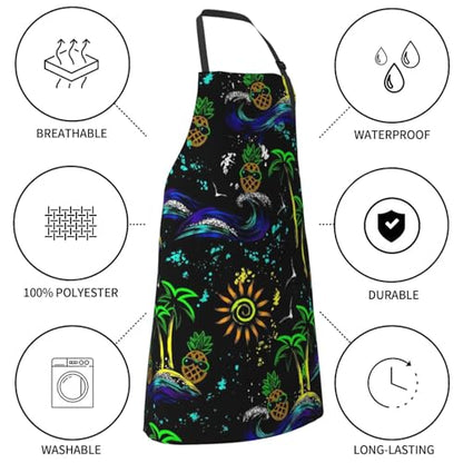 KKdskkds Tribal Boho Geometric Multi-Purpose Adjustable Waterproof Apron With Pocket For Men Women - color: Summer Vacation Pineapple, Wave, Palms Trees