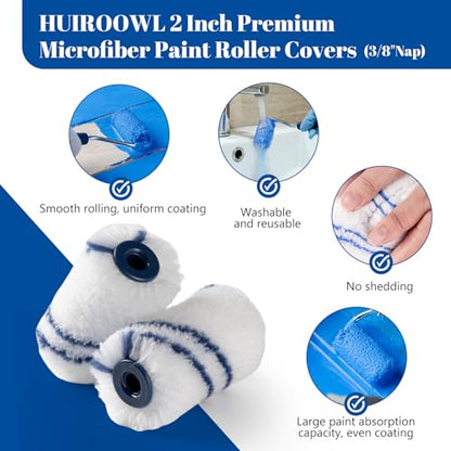 20 Pack 2 Inch Microfiber Paint Roller (3/8 Inch Nap), Small Paint Roller Covers, Suitable for Repairing Mini Paint Rollers on Walls, Doors, Cabinets and Window Edges - size: 2 Inch Paint Roller Kit, 20 Pack