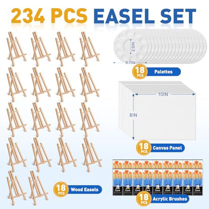 ESRICH 234 Pack Canvas with Easel Set 8 x 10 in Canvas Boards with 11.8 in Wooden Easels, Paint Brushes Canvas Panel Painting Kit for Acrylic Oil Watercolor Beginners Art Crafts Sip and Paint Party - style: 234PCS