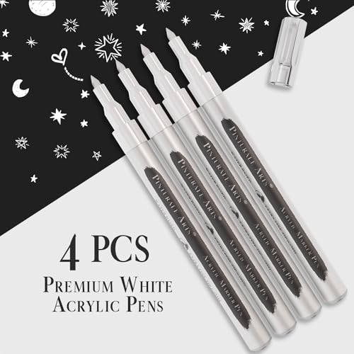 Pinturale Arts White Paint Pen Fine Tip | Set 4 White Acrylic Paint Pen Fine Tip 0,7mm For Black Paper, Ceramics, Rock Painting, Glass, Wood, Canvas, Metal