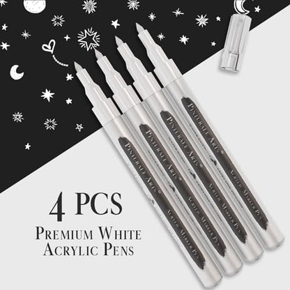 Pinturale Arts White Paint Pen Fine Tip | Set 4 White Acrylic Paint Pen Fine Tip 0,7mm For Black Paper, Ceramics, Rock Painting, Glass, Wood, Canvas, Metal