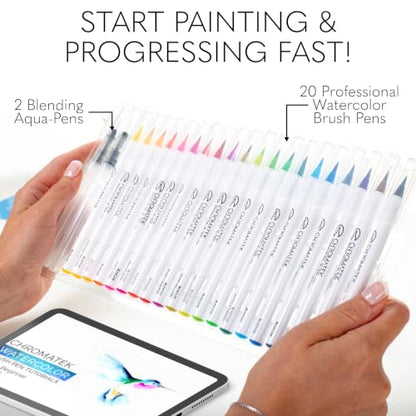 CHROMATEK 22 Watercolor Pens Set | 2 Aquapens & 20 Unique Colors | Brush Pens | Easily Blendable, Vivid, Smooth | Professional Art Supplies - style: 22 Pen Set